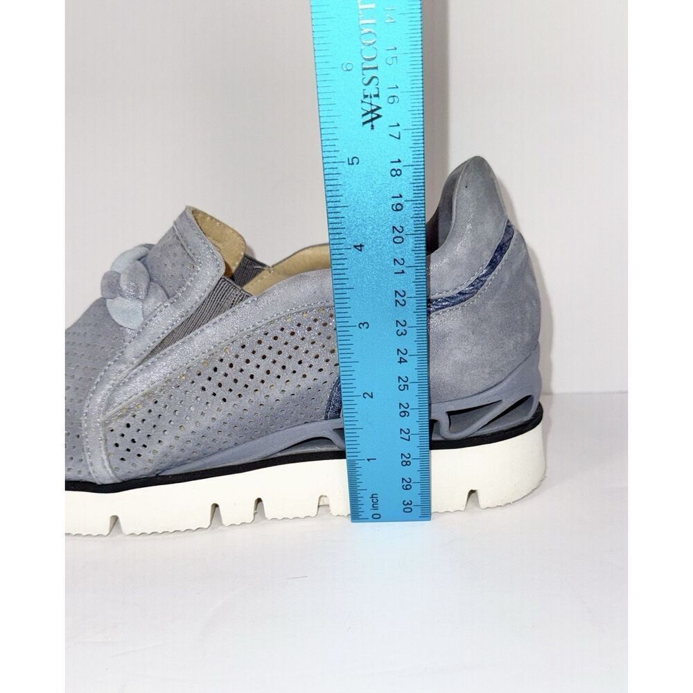 Softwaves Suede Platform Sneaker Loafer Dusty Blue Metallic Perforated 37/6.5 - Picture 12 of 16